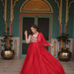 Lorenvalley Red Rayon Fabric with Designer Lace Gown | Swadesiicart