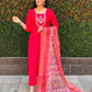 Lorenvalley Fashion Red Roman Silk Hand Work Kurta Pant with Dupatta | Swadesiicart