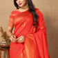Lorenvalley Fashion Red Soft Silk Copper Zari weaving Design Saree - Swadesiicart