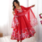 Lorenvalley Fashion Red Soft Organza Silk With Floral Print Fully Flared Anarkali Pant With Dupatta Set - Swadesiicart