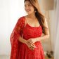 Lorenvalley Fashion Red Soft Chiffon Bandhej Fabric Print Fully Flair Anarkali With Pant Dupatta Set - Swadesiicart