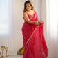 Lorenvalley Ready to wear Crush Tissue Silk Fabric Fancy Boarder Premium Lace Work Predrapped Saree - Red | Swadesiicart