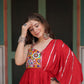 Lorenvalley Red Rayon Fabric with Designer Lace Gown | Swadesiicart