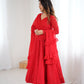 Lorenvalley Fashion Red Faux Georgette Lukhnowi Sequence Work Anarkali Kurta Pant With Dupatta Set - Swadesiicart