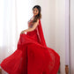 Lorenvalley Red Faux Georgette Stitched Lehenga Embroidery Blouse with Dupatta | Swadesiicart