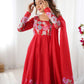 Lorenvalley Fashion Red Soft Organza Silk With Floral Print Fully Flared Anarkali Pant With Dupatta Set - Swadesiicart