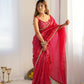 Lorenvalley Ready to wear Crush Tissue Silk Fabric Fancy Boarder Premium Lace Work Predrapped Saree - Red | Swadesiicart