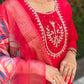 Lorenvalley Fashion Red Roman Silk Hand Work Kurta Pant with Dupatta | Swadesiicart
