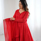 Lorenvalley Fashion Red Faux Georgette Lukhnowi Sequence Work Anarkali Kurta Pant With Dupatta Set - Swadesiicart