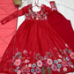 Lorenvalley Fashion Red Soft Organza Silk With Floral Print Fully Flared Anarkali Pant With Dupatta Set - Swadesiicart