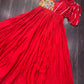Lorenvalley Red Rayon Fabric with Designer Lace Gown | Swadesiicart