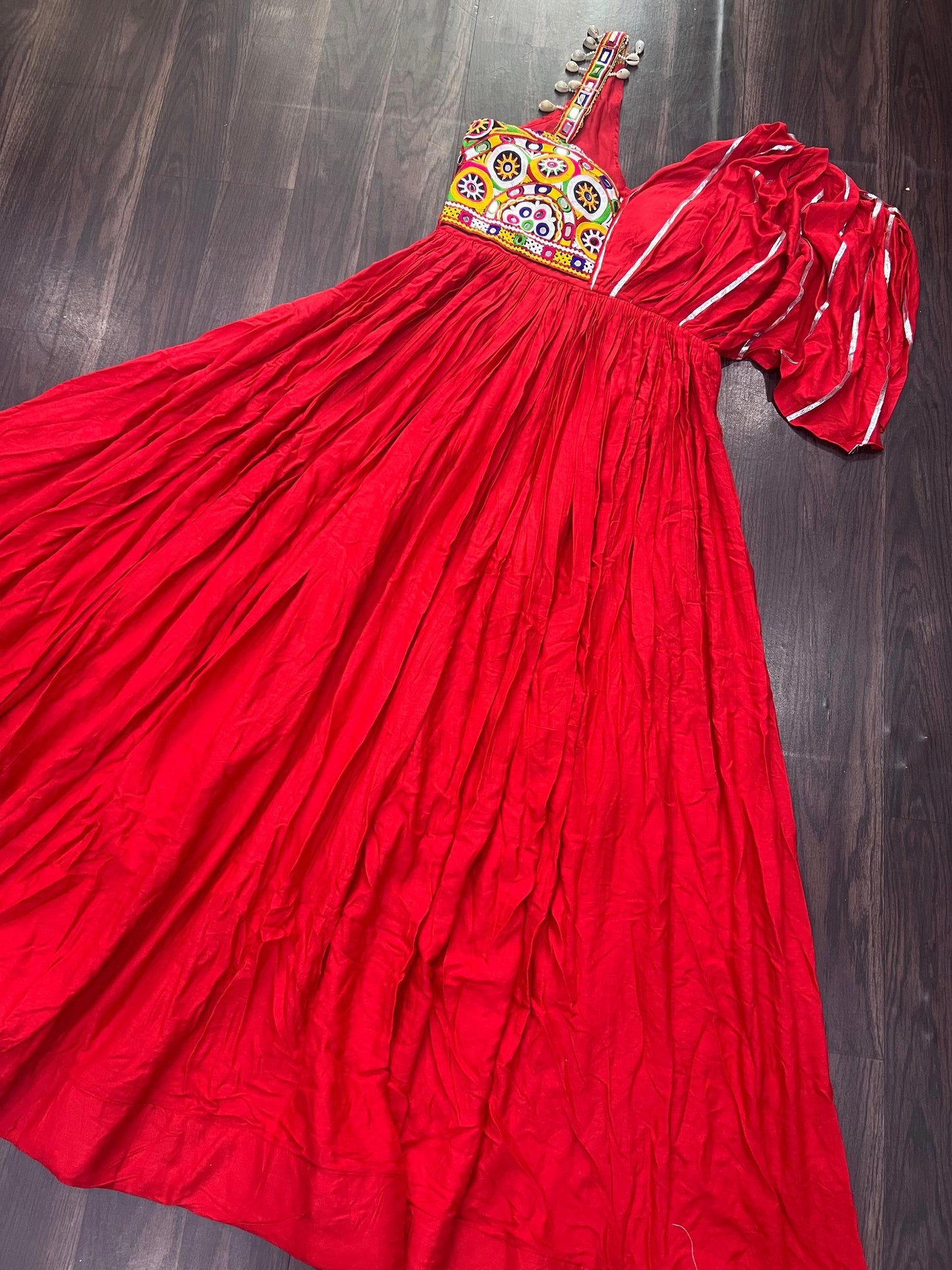 Lorenvalley Red Rayon Fabric with Designer Lace Gown | Swadesiicart