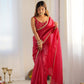 Lorenvalley Ready to wear Crush Tissue Silk Fabric Fancy Boarder Premium Lace Work Predrapped Saree - Red | Swadesiicart