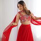 Lorenvalley Red Faux Georgette Stitched Lehenga Embroidery Blouse with Dupatta | Swadesiicart