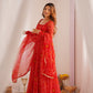 Lorenvalley Women Soft Lightweight Chiffon Bandhej Print Fabric Anarkali Kurta Pant With Dupatta Set - Swadesiicart