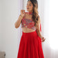 Lorenvalley Red Faux Georgette Stitched Lehenga Embroidery Blouse with Dupatta | Swadesiicart