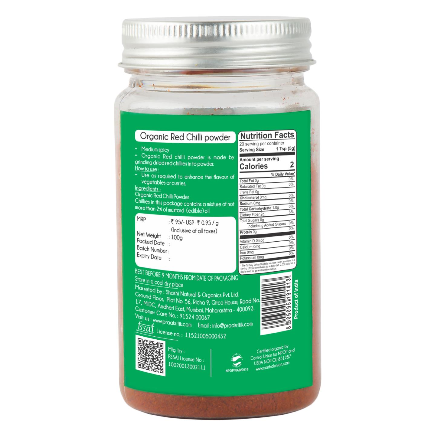 Praakritik Organic Red Chilli Powder - Swadesiicart