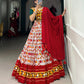 Lorenvalley Red Dola Silk and Cotton with Patola Print With Foil Work And Original Mirror Gamthi Lace Lehenga Choli | Swadesiicart