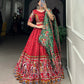 Lorenvalley Red Dola Silk Patola Print With Gamthi Work Lace Border Lehenga Choli with Dupatta | Swadesiicart