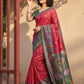 Anaita Red Pochampally Printed Saree With Blouse
