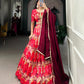 Lorenvalley Red Tussar Silk Printed Lehenga Choli | Swadesiicart