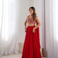 Lorenvalley Red Faux Georgette Stitched Lehenga Embroidery Blouse with Dupatta | Swadesiicart