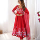 Lorenvalley Fashion Red Soft Organza Silk With Floral Print Fully Flared Anarkali Pant With Dupatta Set - Swadesiicart