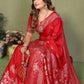 Anaita Red Zari Butta Work Satin Silk Saree With Blouse