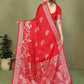 Anaita Red Zari Butta Work Satin Silk Saree With Blouse