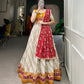 Lorenvalley White And Red Pure Cotton Leheriya With Patola Print Lehenga Choli With Dupatta | Swadesiicart