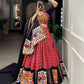 Lorenvalley Red Pure Cotton Lehenga Choli Embellishes With Gamthi Work And Mirror Work Touch Up To Make Everyone Feel The Stories Of Navratri Traditions | Swadesiicart