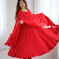 Lorenvalley Fashion Red Faux Georgette Lukhnowi Sequence Work Anarkali Kurta Pant With Dupatta Set - Swadesiicart