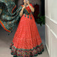 Lorenvalley Red Tussar Silk Lehenga Leheriya Patola Print Border With Choli Bandhej Print With Bandhej Print Gotta Patti Lace Border Dupatta | Swadesiicart