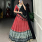 Lorenvalley Red Rayon with Bandhej And Ajarakh Print With Embossed Design Gota Lace Touch up Lehenga Choli | Swadesiicart