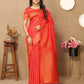 Lorenvalley Fashion Red Soft Silk Copper Zari weaving Design Saree - Swadesiicart