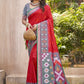 Anaita Red Pochampally Silk Saree With Floral Printed Work With Blouse