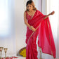 Lorenvalley Ready to wear Crush Tissue Silk Fabric Fancy Boarder Premium Lace Work Predrapped Saree - Red | Swadesiicart