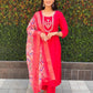 Lorenvalley Fashion Red Roman Silk Hand Work Kurta Pant with Dupatta | Swadesiicart