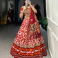 Lorenvalley Red Tussar Silk Patola Print With Foil Work And Original Mirror Gamthi Lace Lehenga Choli with Dupatta | Swadesiicart