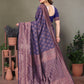Vedant Vastram Litchi Silk Banarasi Silk Saree - Navy | Swadesiicart