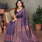 Vedant Vastram Litchi Silk Banarasi Silk Saree - Navy | Swadesiicart