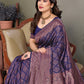 Vedant Vastram Litchi Silk Banarasi Silk Saree - Navy | Swadesiicart