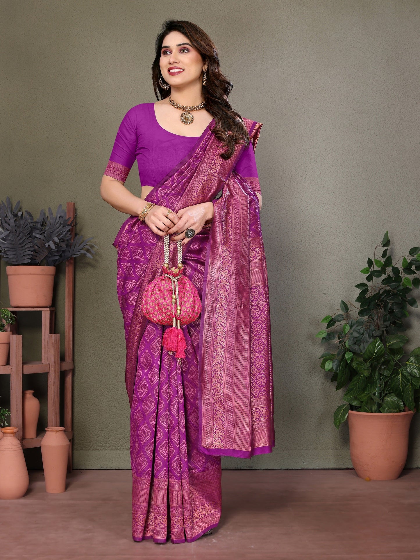 Vedant Vastram Litchi Silk Banarasi Silk Saree - Purple | Swadesiicart