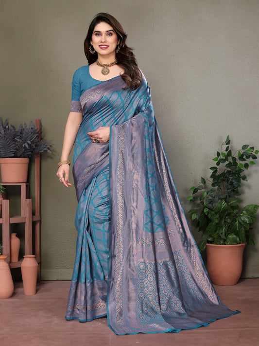 Vedant Vastram Litchi Silk Banarasi Silk Saree - Rama | Swadesiicart
