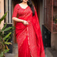Red Pure Chanderi Hand Block Saree with Unstitched Blouse - Hiral Fashion | Swadesiicart