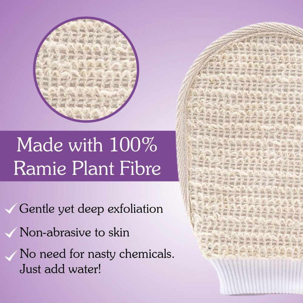 Bake Tan Removal Exfoliating Bath Kit - 100% Ramie Plant Fibre Gloves + Kojic Acid Soap (2 Pcs) with Scrub Treatment | Swadesiicart