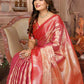 Anaita Pink Tissue Silk With Zari Weaving Saree With Blouse