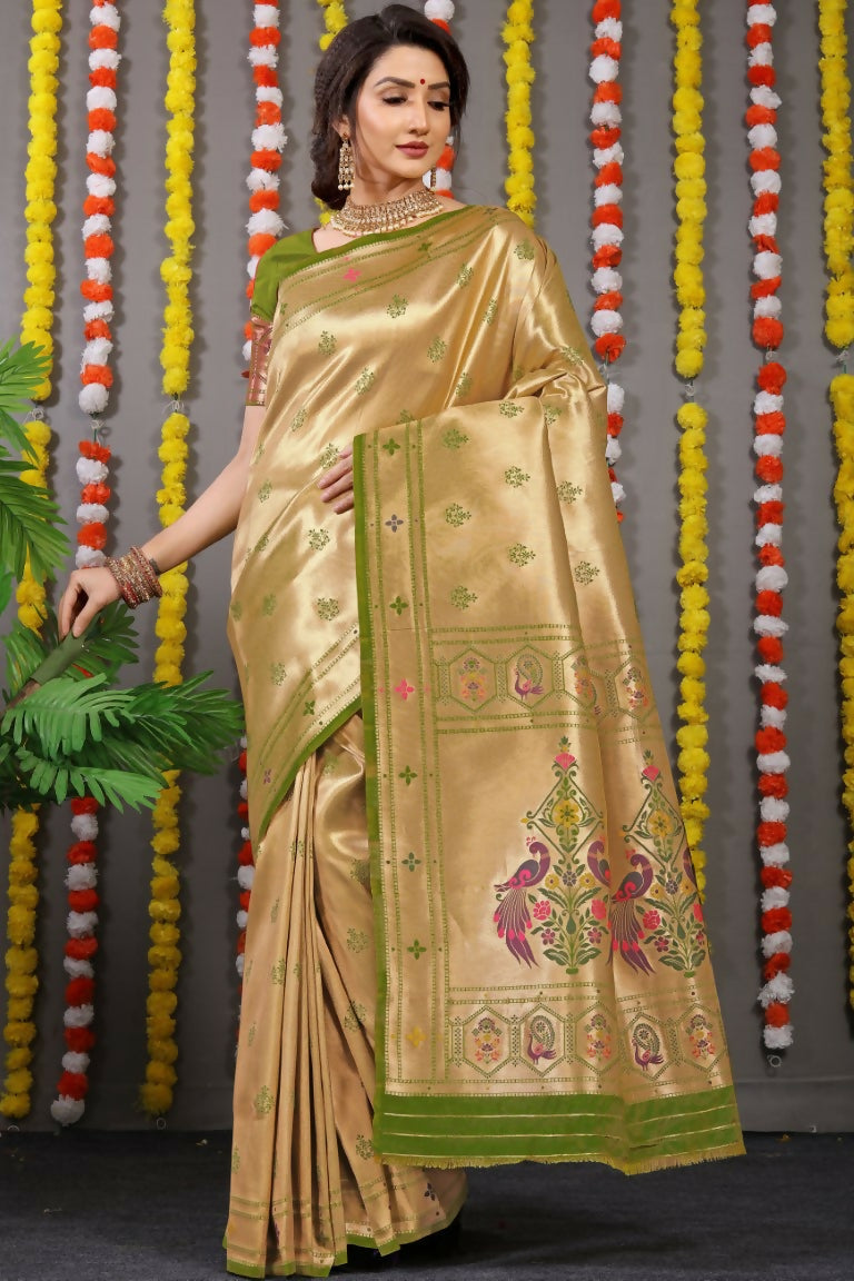 Jyoti Fashion Women's Green Paithani Silk Zari Woven Saree with Blouse | Swadesiicart