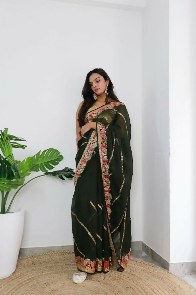 Vamsee Aaradhna Green Georgette Saree - Swadesiicart