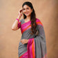 Exclusive Collection Grey Beautiful Khadi Cotton Handloom Saree - Swadesiicart